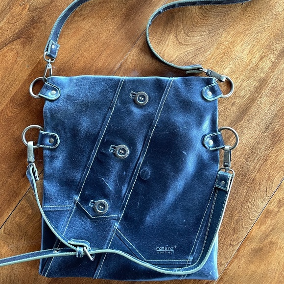 Matt & Nat vegan leather bag black & olive crossbody 2 straps lined brass trim - Picture 1 of 8